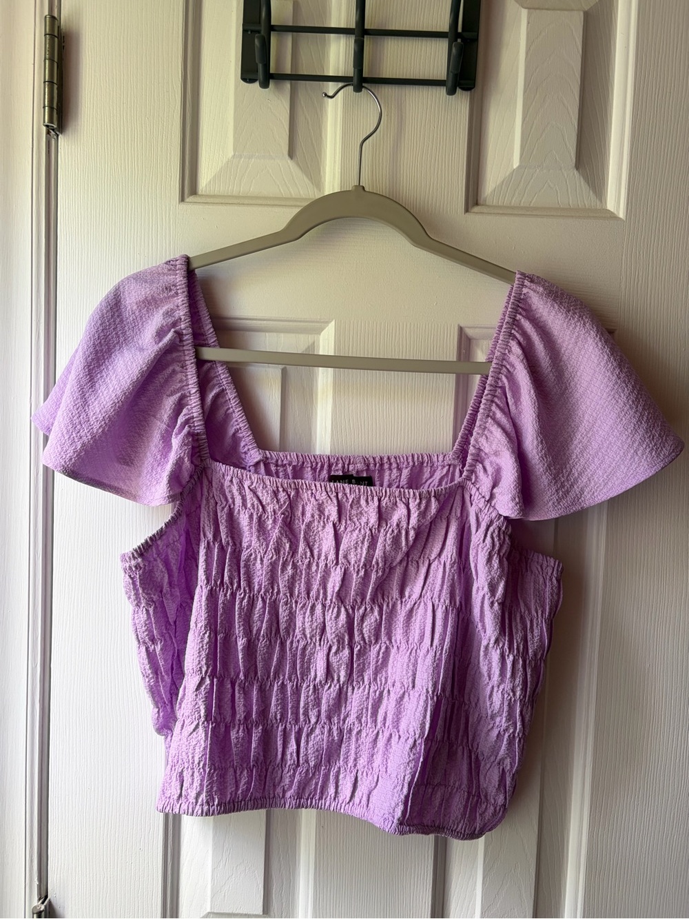 Lane Bryant Lavender Smocked Flutter-Sleeve Crop Top